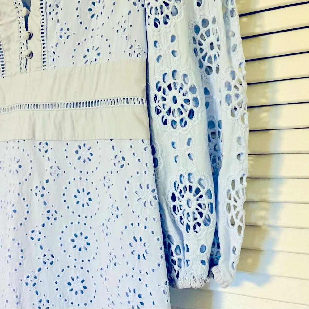 Banana Republic Light Blue Eyelet Long Sleeve Dress - Picture 8 of 13